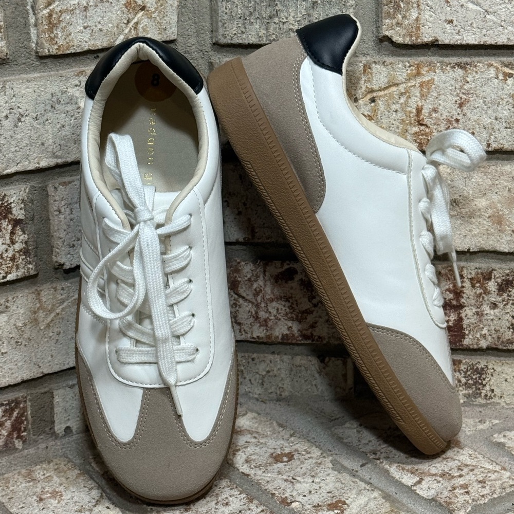 Madden Girl Striker White and Taupe Retro Runner Sneakers Casual